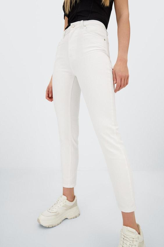 شلوار جین زنانه سفید برند stradivarius ا Slim Fit Mom Jean|پیشنهاد محصول