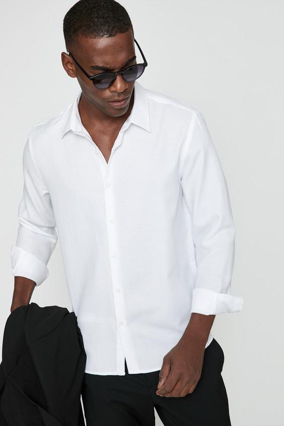 پیراهن آستین بلند مردانه سفید کوتون ا Erkek Beyaz Gömlek 3WAM60173HW|پیشنهاد محصول