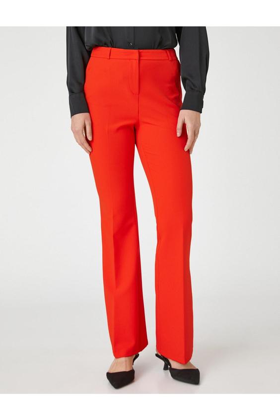 شلوار روزمره زنانه قرمز کوتون ا Ispanyol Paça Kumaş Pantolon Yüksek Bel|پیشنهاد محصول