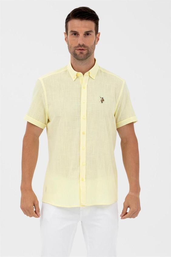 خرید اینترنتی پیراهن آستین کوتاه مردانه زرد برند u s polo assn 1570086 ا U.s.polo Assn Erkek Elfygl023y Kısa Kol Gömlek 1570086|پیشنهاد محصول