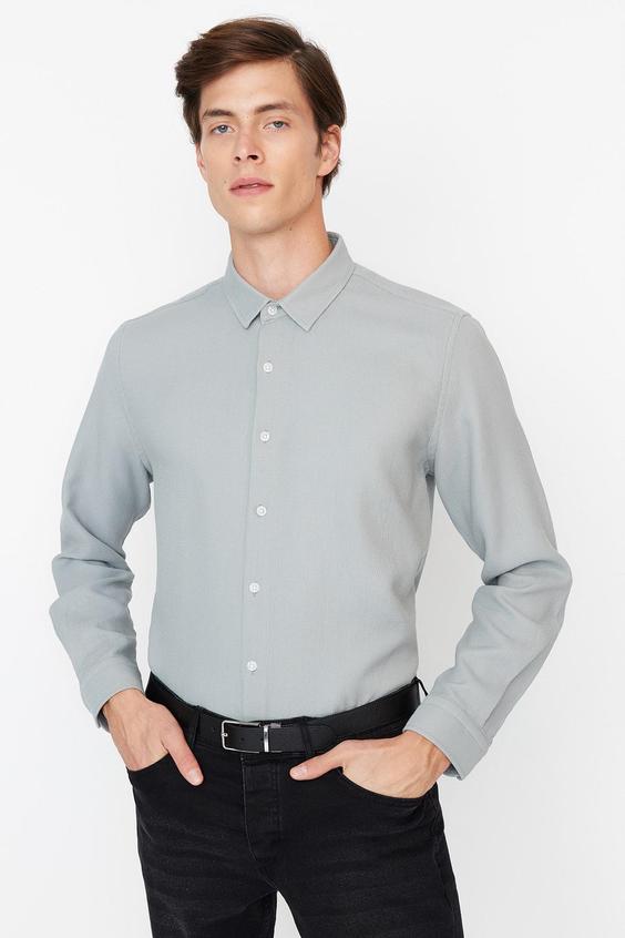 پیراهن آستین بلند مردانه طوسی ترندیول من ا Yeşi Erkek Slim Fit Gömlek TMNAW23GO00148|پیشنهاد محصول