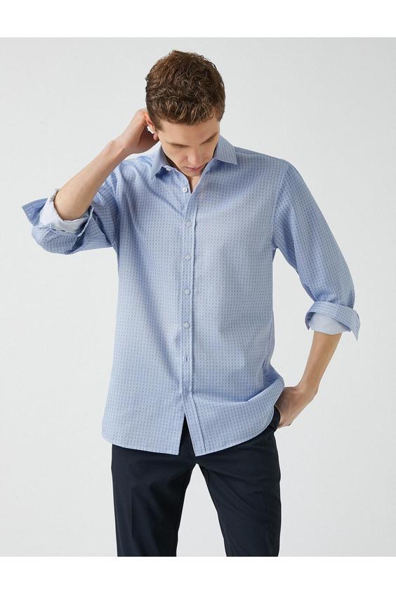 پیراهن آستین بلند مردانه آبی کوتون ا Slim Fit Desenli Gömlek|پیشنهاد محصول
