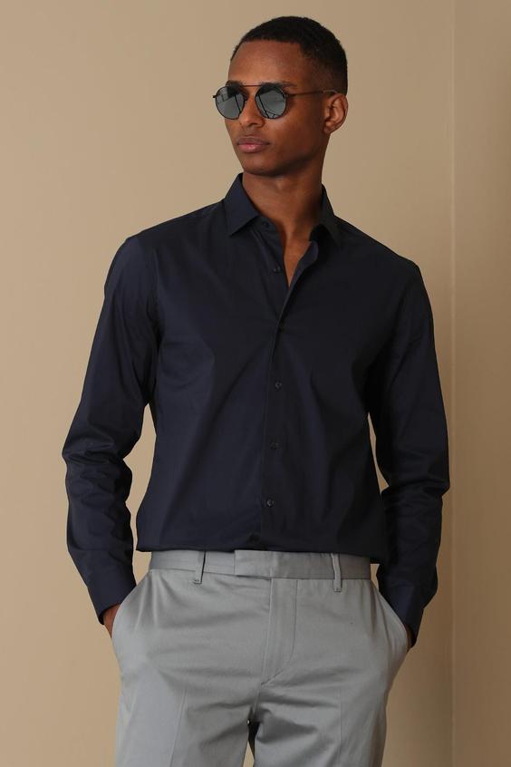 پیراهن آستین بلند مردانه سیاه برند lufian ا Austın Erkek Basic Gömlek Slim Fit Lacivert|پیشنهاد محصول