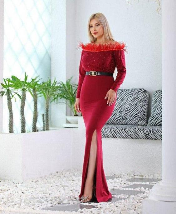 لباس مجلسی و شب ماکسی مدل پریا - زرشکی / سایز4-48/50 ا Dress and long night|پیشنهاد محصول