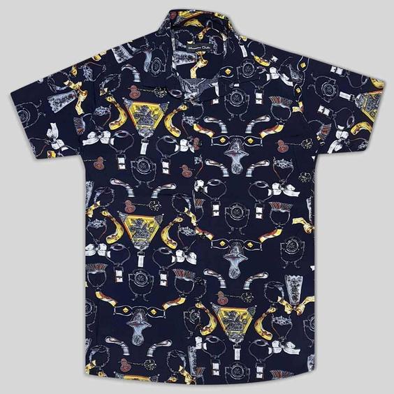 پیراهن هاوایی سورمه ای طرح عتیقه کد 124033-27|پیشنهاد محصول