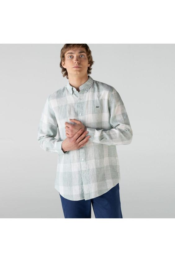 پیراهن آستین بلند مردانه سفید لاکوست CH0114 ا Erkek Regular Fit Keten Ekose Desenli Açık Yeşil Gömlek|پیشنهاد محصول