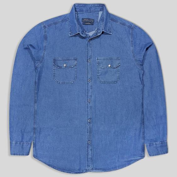 پیراهن جین دو جیب آستین بلند آبی 124074-3|پیشنهاد محصول