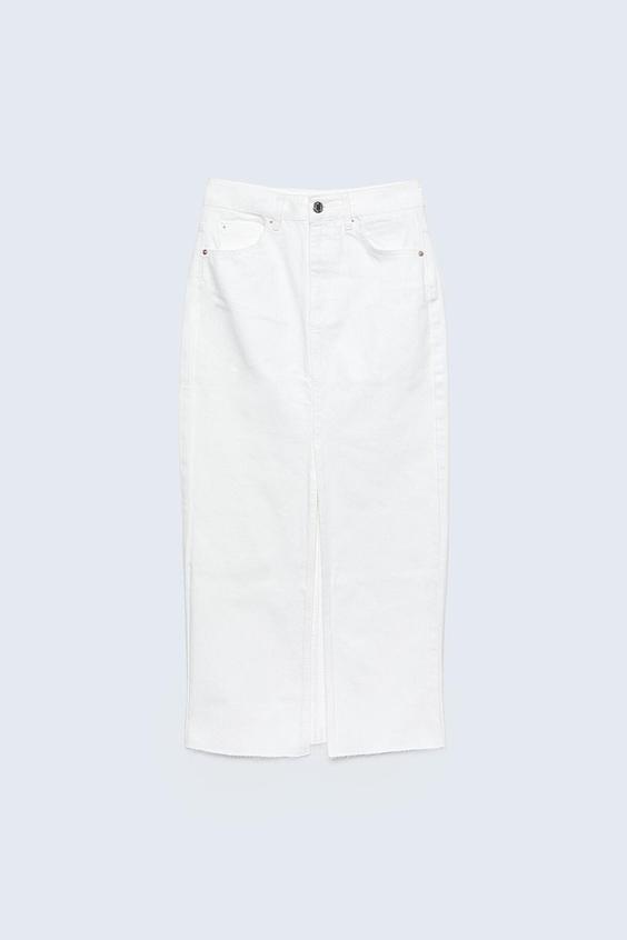 خرید اینترنتی دامن بلند زنانه سفید استرادیواریوس 01315535 ا Uzun Denim Comfort Etek|پیشنهاد محصول