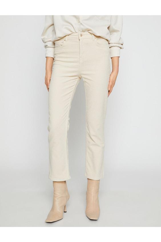 شلوار جین زنانه سفید کوتون ا Ispanyol Crop Paça Kot Pantolon Dar Kesim - Victoria Crop Jean|پیشنهاد محصول