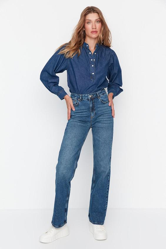 شلوار جین زنانه آبی برند trendyolmilla ا Mavi Yüksek Bel Wide Leg Jeans TWOAW23JE00076|پیشنهاد محصول