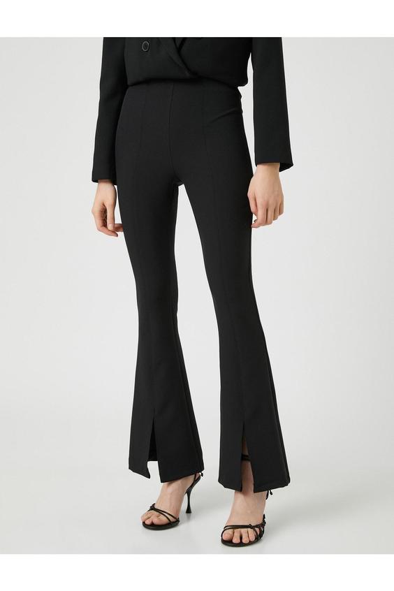 شلوار روزمره زنانه سیاه کوتون ا Yırtmaçlı Pantolon Ispanyol Paça Slim Fit|پیشنهاد محصول
