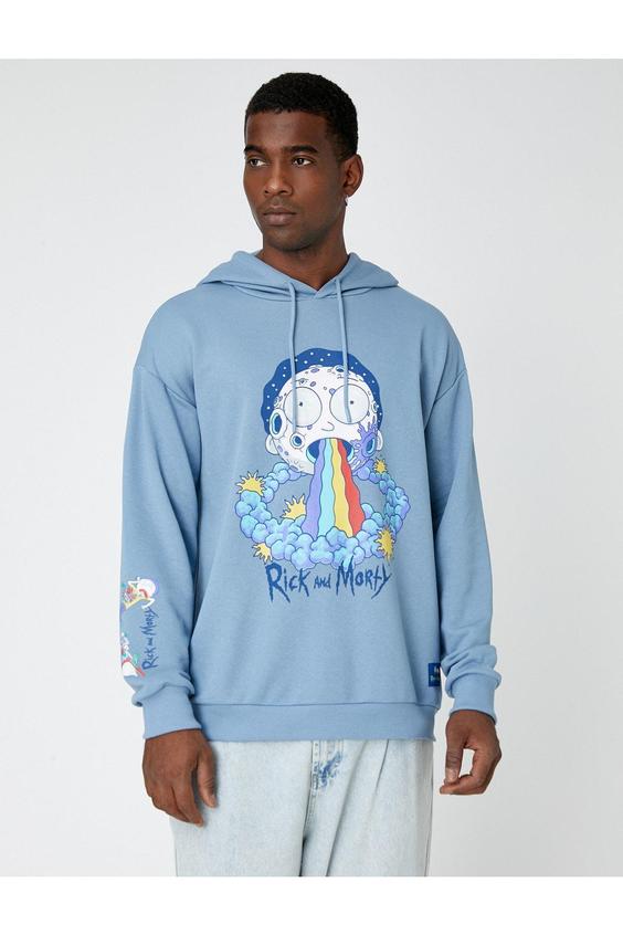 هودی مردانه آبی کوتون ا Rick And Morty Sweatshirt Lisanslı Baskılı|پیشنهاد محصول