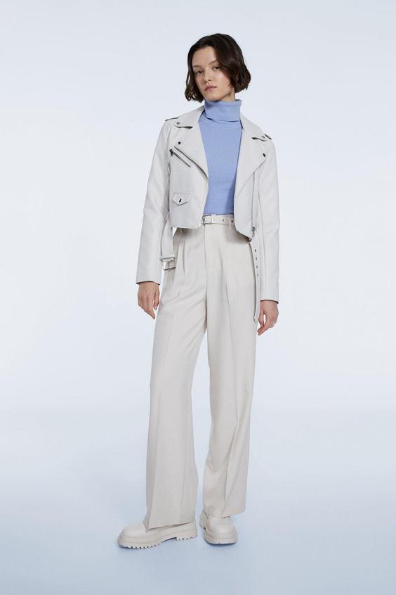 شلوار روزمره زنانه سفید برند stradivarius ا Kemerli Pensli Smart Pantolon|پیشنهاد محصول
