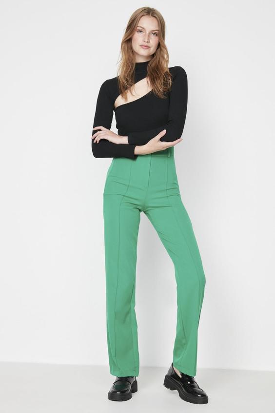 شلوار روزمره زنانه سبز برند trendyolmilla ا Yeşil Yüksek Bel Pantolon TWOAW23PL00208|پیشنهاد محصول