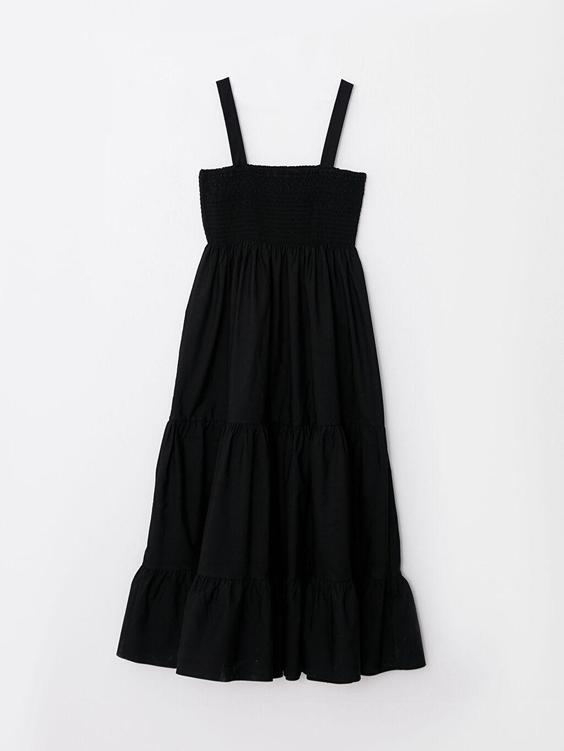 پیراهن رسمی زنانه سیاه برند XSIDE S2H737Z8 ا Kare Yaka Düz Askılı Poplin Kadın Elbise|پیشنهاد محصول