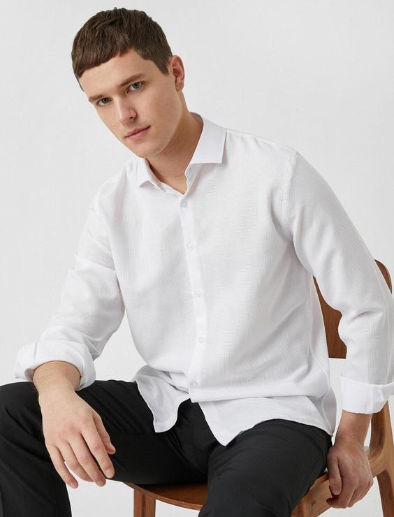 پیراهن آستین بلند مردانه سفید کوتون|پیشنهاد محصول