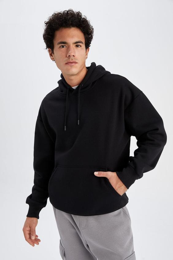 سوییشرت مردانه سیاه دفکتو ا Oversize Fit Kapüşonlu Kanguru Cepli Sweatshirt|پیشنهاد محصول