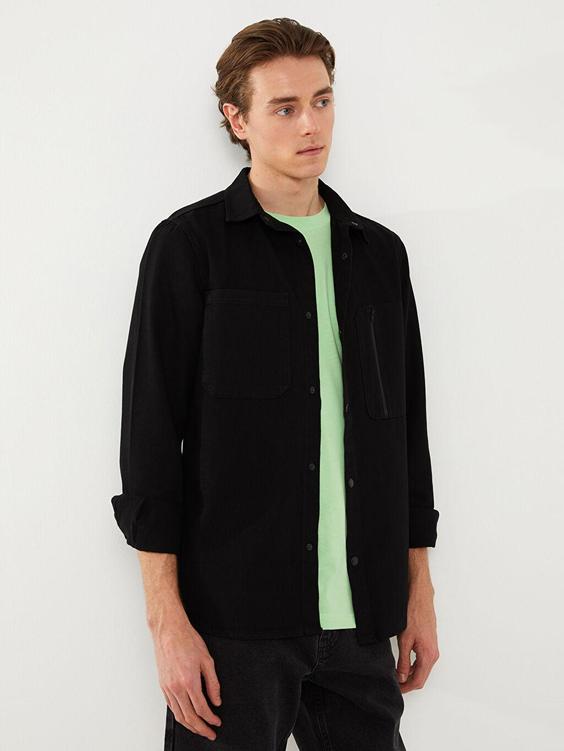خرید اینترنتی پیراهن آستین بلند مردانه سیاه السی وایکیکی S3BF60Z8 ا Regular Fit Uzun Kollu Erkek Jean Gömlek|پیشنهاد محصول