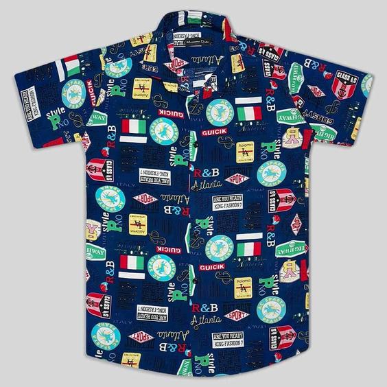 پیراهن هاوایی سورمه ای طرح ایتالیا کد 124033-26|پیشنهاد محصول