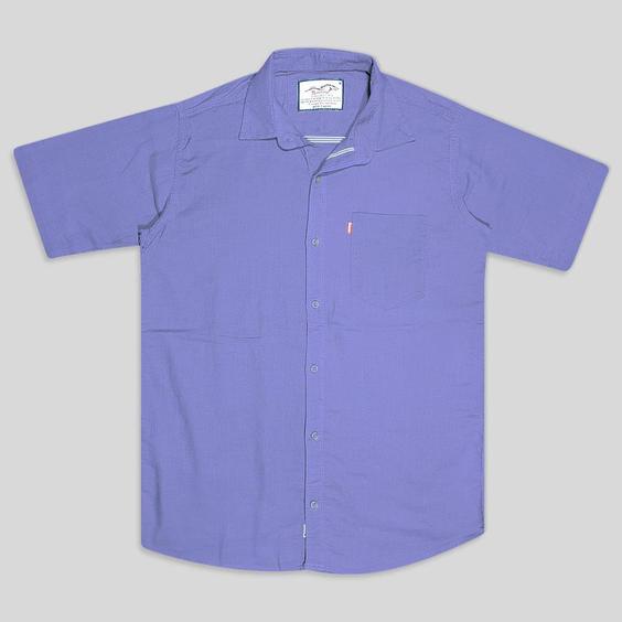 پیراهن کنفی تمام نخ تک جیب آستین کوتاه آبی 124069-5|پیشنهاد محصول