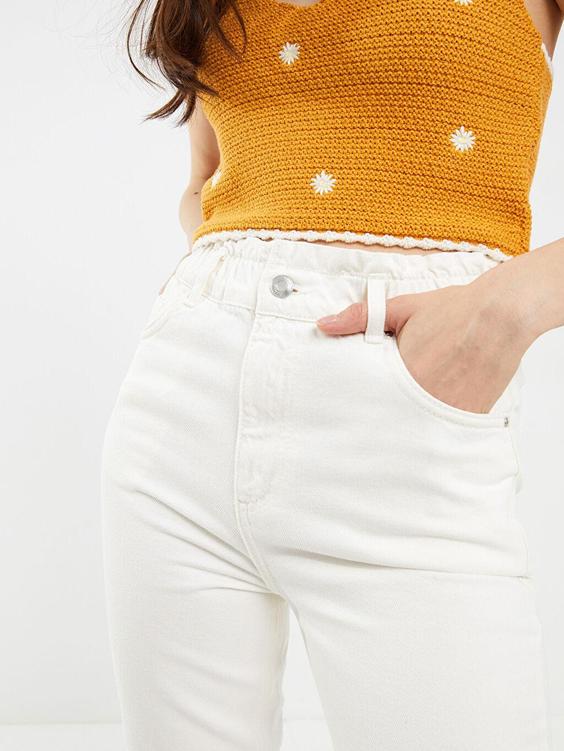 شلوار جین زنانه سفید برند XSIDE ا Beli Lastikli Standart Fit Düz Cep Detaylı Kadın Jean Pantolon|پیشنهاد محصول