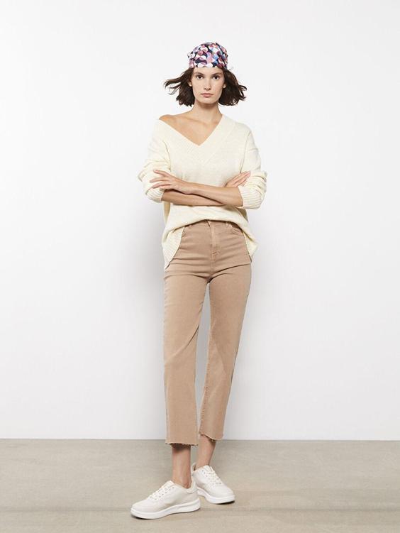 شلوار جین زنانه بژ برند XSIDE ا Yüksek Bel Straight Fit Kadın Jean Pantolon|پیشنهاد محصول
