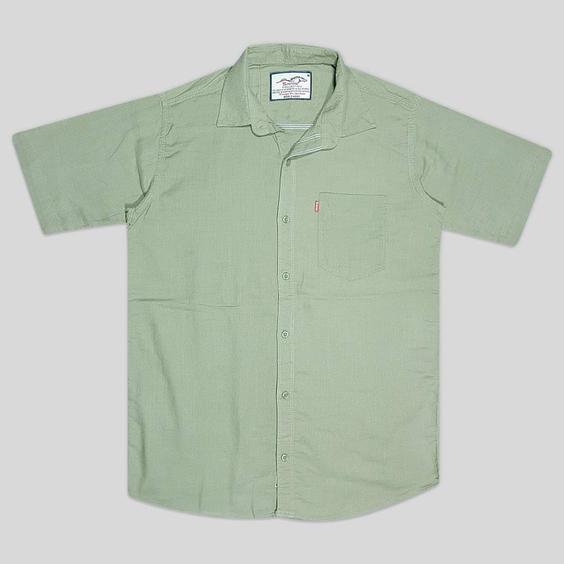پیراهن کنفی تمام نخ تک جیب آستین کوتاه سبز 124069-1|پیشنهاد محصول