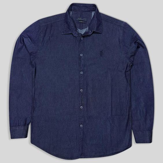 پیراهن جین آستین بلند ساده سورمه ای 124075-1|پیشنهاد محصول