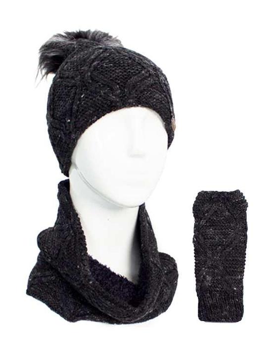 ست شال گردن و کلاه و دستکش مدل آران مارپيچ مشکي تارتن Tartan|پیشنهاد محصول