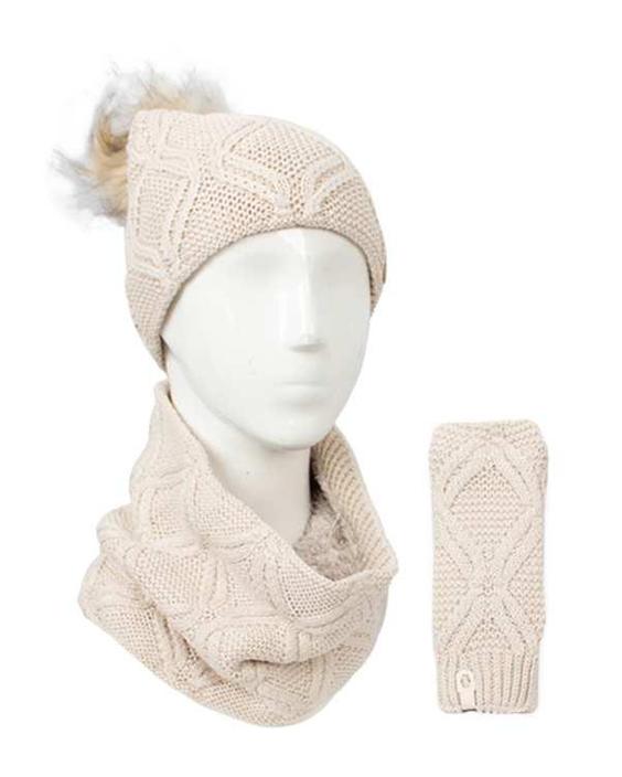 ست شال گردن و کلاه و دستکش مدل آران مارپيچ کرم تارتن Tartan|پیشنهاد محصول