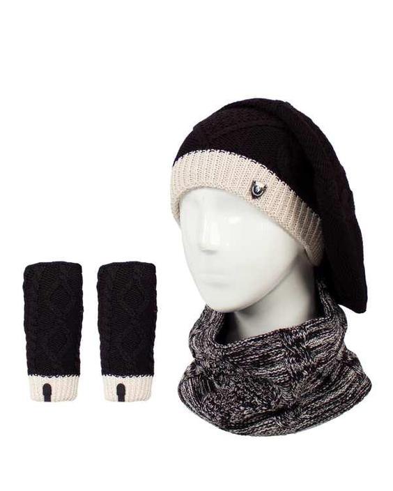ست شال گردن و کلاه و دستکش مدل آران مارپيچ مولينه مشکي سفيد تارتن Tartan|پیشنهاد محصول