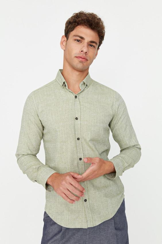 پیراهن آستین بلند مردانه سبز برند trendyol man TMNAW23GO00078 ا Haki Erkek Slim Fit Düğmeli Yaka TMNAW23GO00078|پیشنهاد محصول
