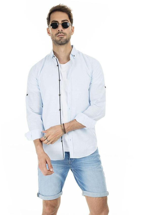 خرید اینترنتی پیراهن آستین بلند مردانه آبی برند Buratti S000000747 ا Regular Fit Düğmeli Yaka % 100 Pamuk Gömlek CF20S111871|پیشنهاد محصول