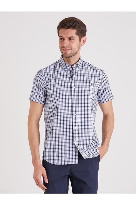 پیراهن مردانه طرح مربع تناسب منظم آبی دوفی Dufy (برند ترکیه)|پیشنهاد محصول