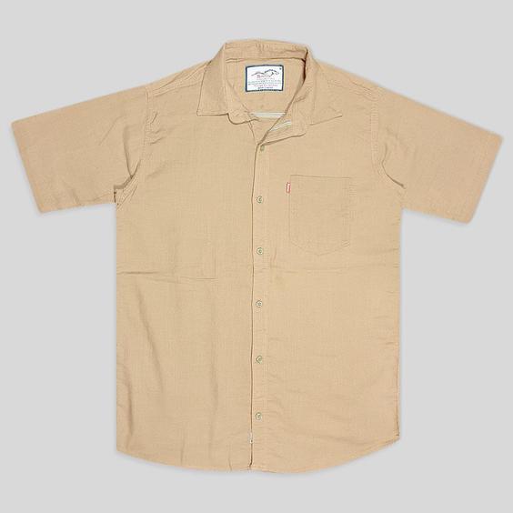 پیراهن کنفی تمام نخ تک جیب آستین کوتاه کرمی 124069-2|پیشنهاد محصول