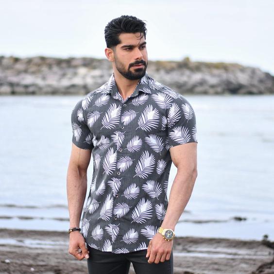 پیراهن مردانه هاوایی کد 13370 ا Men's leaf design shirt code 13370|پیشنهاد محصول