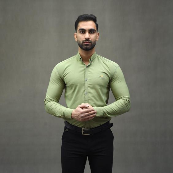 پیراهن ساده آستین بلند مردانه زیتونی کد S223|پیشنهاد محصول