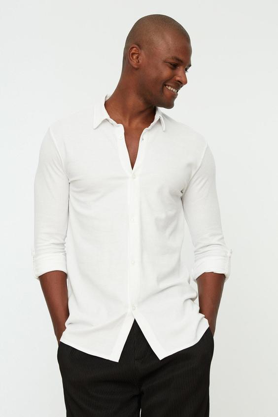 پیراهن آستین بلند مردانه سفید برند trendyol man|پیشنهاد محصول