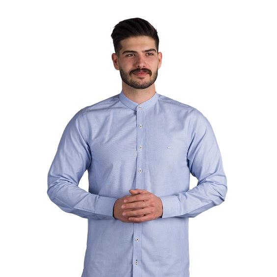 پیراهن پنبه ای مردانه آبی سفید راه راه یقه دیپلمات اگزیتکس Exitex - کد E2066|پیشنهاد محصول