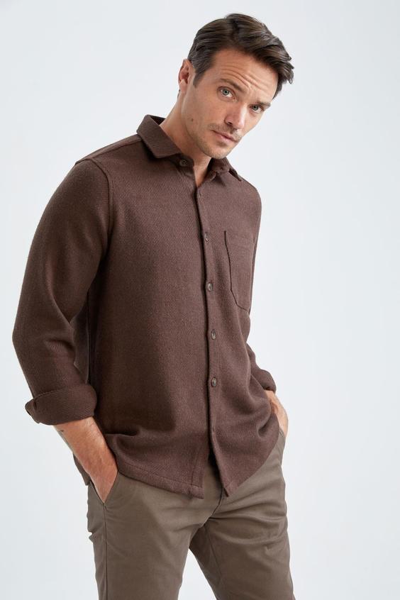 پیراهن آستین بلند مردانه قهوه ای دفکتو|پیشنهاد محصول