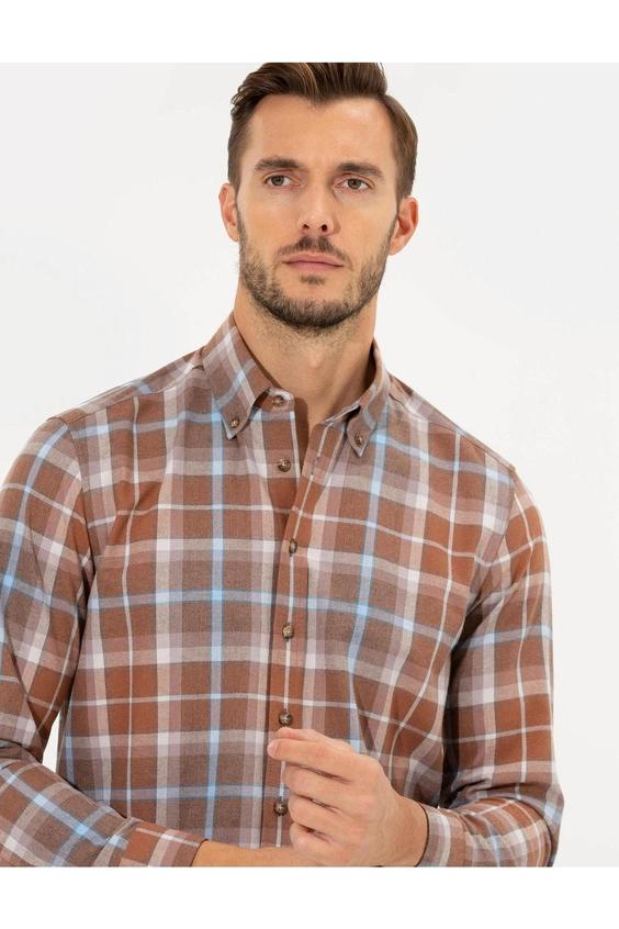 پیراهن آستین بلند مردانه قهوه ای پیر کاردین ا Bordo Regular Fit Gömlek|پیشنهاد محصول