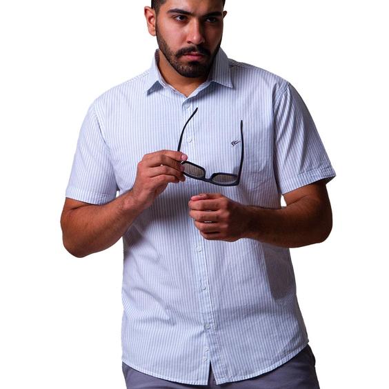 پیراهن پنبه ای مردانه آستین کوتاه آبی سفید راه راه اسکورت Escort - کد S2043|پیشنهاد محصول