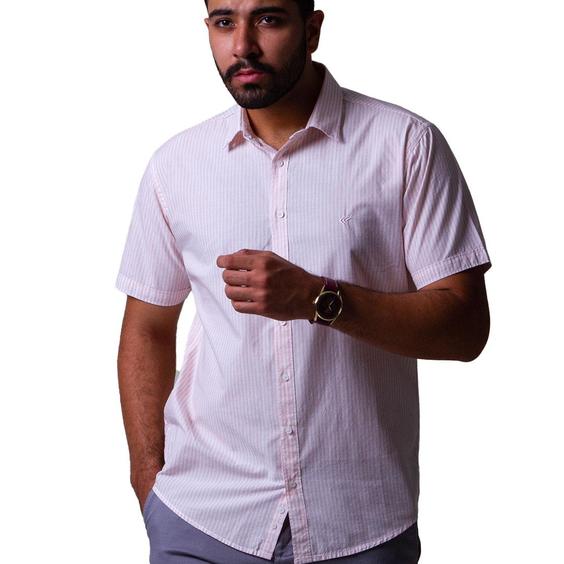 پیراهن پنبه ای مردانه آستین کوتاه صورتی سفید راه راه اسکورت Escort - کد S2044|پیشنهاد محصول