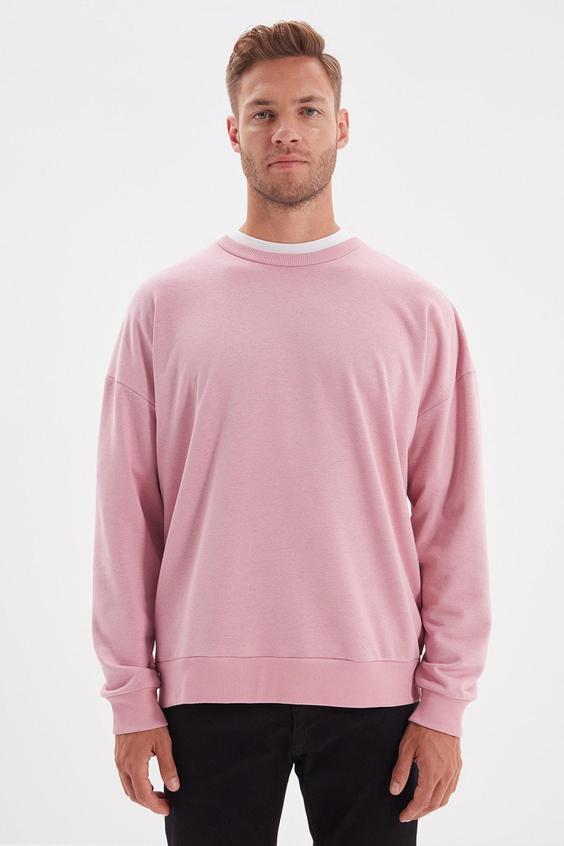 پلیور مردانه صورتی برند trendyol man TMNAW22SW0612 ا Pembe Erkek Basic Oversize Fit Sweatshirt TMNAW22SW0612|پیشنهاد محصول