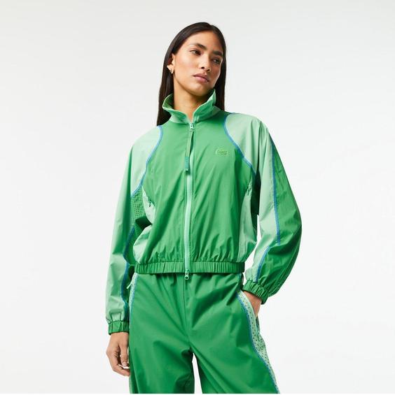 خرید اینترنتی سوییشرت زنانه سبز لاکوست BF5882 ا Active Kadın Dik Yaka Renk Bloklu Yeşil Ceket|پیشنهاد محصول