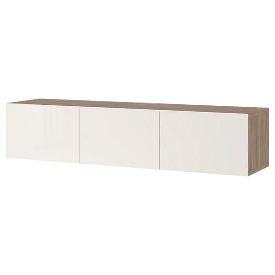 میز تلویزیون دیواری سه درب ایکیا مدل BESTA Selsviken بدنه گردویی مات درب سفید هایگلاس عرض 180 سانتیمتر|پیشنهاد محصول