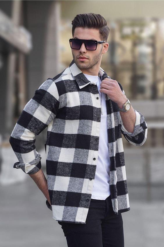 پیراهن چهارخانه مردانه سفید مدمکست Madmext (برند ترکیه)|پیشنهاد محصول
