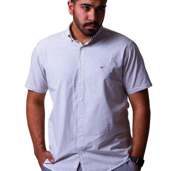 پیراهن پنبه ای مردانه آستین کوتاه طوسی سفید راه راه اسکورت Escort - کد S2045|پیشنهاد محصول