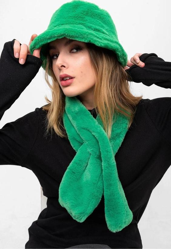 ست شال و کلاه باکت خز دار زنانه سبز|پیشنهاد محصول
