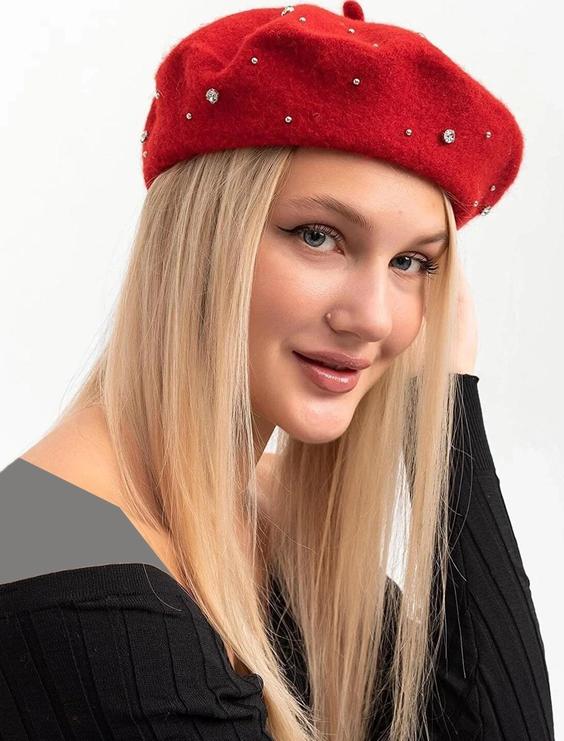 کلاه برت مروارید دار زنانه قرمز|پیشنهاد محصول
